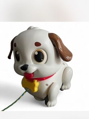 Pull-Along Puppy Toy — White and Brown Plush-Style Dog for Kids